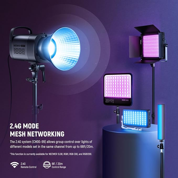 NEEWER CB100C 130w RGB LED Video Light, APP/2.4G Control 360° Full Color 2700K-6500K 27000lux/m COB Bowens Mount Silent Continuous Output Lighting TLCI/CRI97+ 17 Scenes for Video Recording Photography | 2700K-6500K, 27000lux/m, COB, Bowens Mount Silent... - Image 6