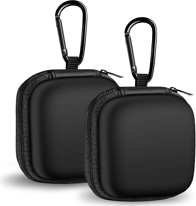 Square + Round Earbud Case Portable EVA Carrying Case Storage Bag Cell Phone Accessories Organizer with Carabiner for Earphone, Earbud, Earpieces, SD Memory Card, Camera Chips, Black * 2 by Woyinger