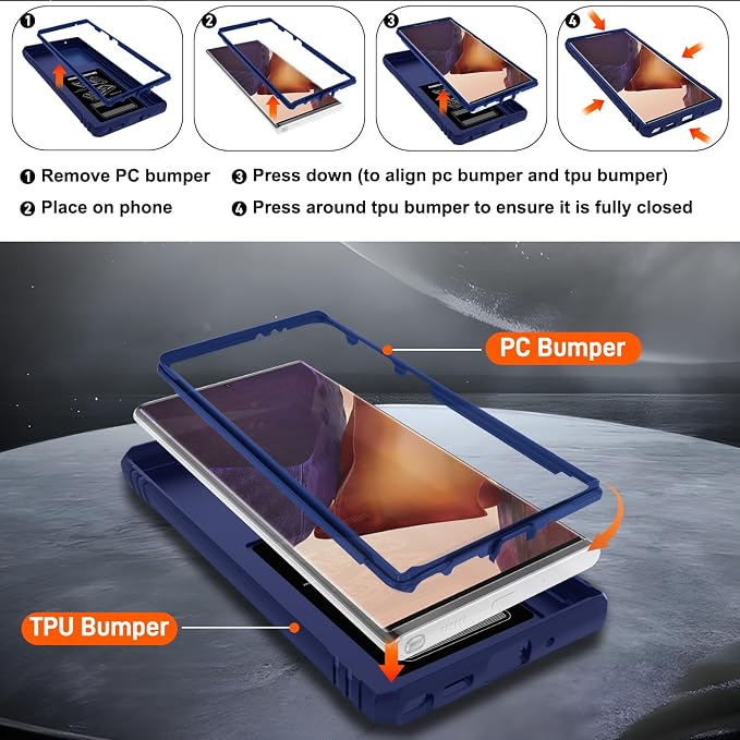for Samsung Galaxy Note 20 Ultra Case with Screen Protector*2, Note 20 Ultra Phone Case Build in 360° Rotating Ring Kickstand, Military Grade Protective Case for Samsung Note 20 Ultra Phone, Blue - Image 4