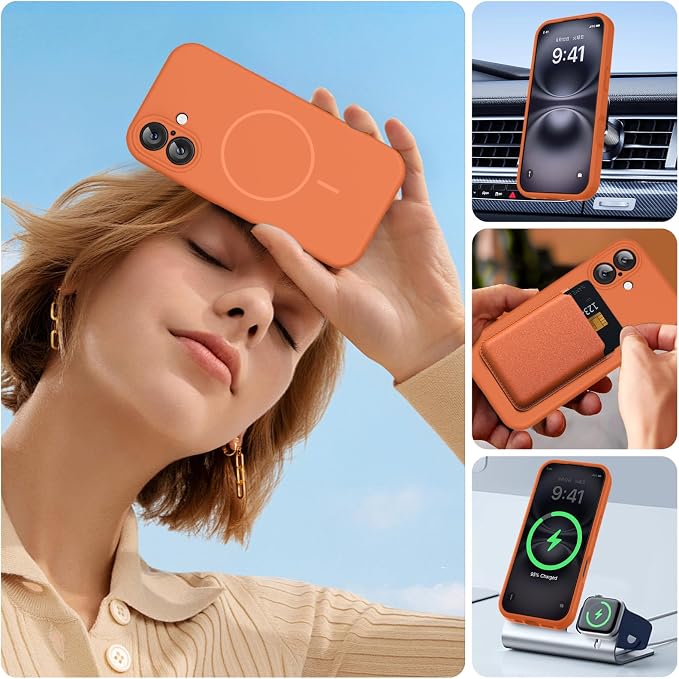 Miracase Silicone & Magnetic for iPhone 16 Case, Orange | Compatible with MagSafe, Anti-Scratch Microfiber Lining, Liquid Silicone Case Shockproof Drop Protection Phone Case for 16 - Image 6