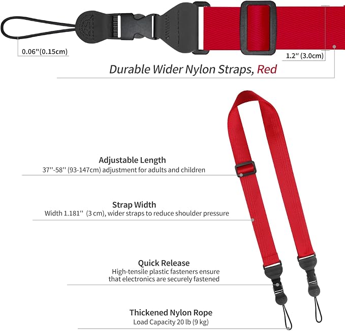 FIEIL Adjustable Shoulder Strap, Nylon Camera Strap, Comfortable Neck Strap for iPad, Cellphone Tablet, Camera, Laptop, Binocular, Luggage Bag (Red Universal Lanyard) - Image 6