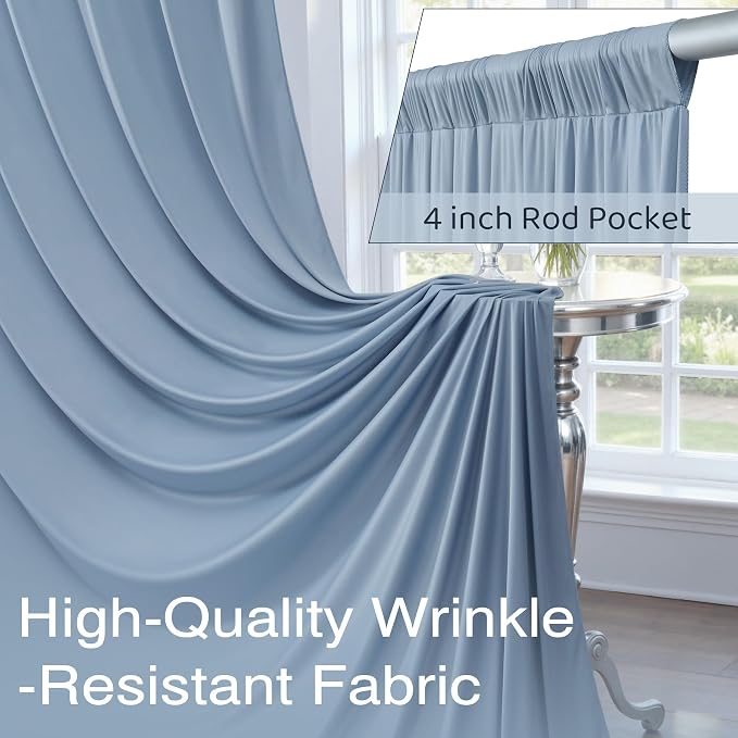 10x10ft Wrinkle Free Dusty Blue Backdrop Curtains for Parties, 2 Panels 5x10ft Silky Polyester Photo Backdrop Drapes Back Drop Cloth for Wedding Birthday Photography Background - Image 4