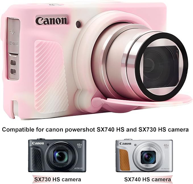 BOVKE Silicone Camera Case for Canon PowerShot SX740 / SX730 Digital Camera, SX740 HS Soft Protective Case Cover Rubber Camera Slim Fit Sleeve with Removable Lens Cover, Mist Pink - Image 2