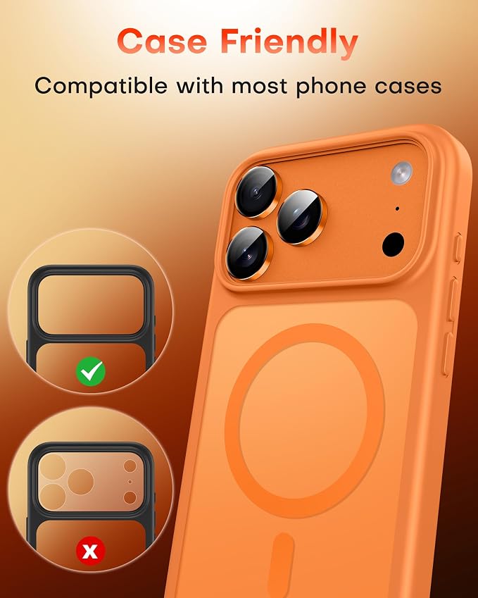 TOCOL Camera Lens Protector for iPhone 17 Pro Max/iPhone 17 Pro Tempered Glass HD Individual Scratch Resistant Camera Cover Accessories Case Friendly 2 Pack（Orange） - Image 7