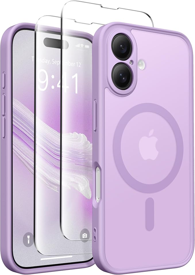 CAPRARO for iPhone 16 Case, Compatible with MagSafe | Upgraded [Full Camera Protection] Protective Translucent Matte Women Girl Magnetic Phone Case Cover, Elegant Purple by CAPRARO