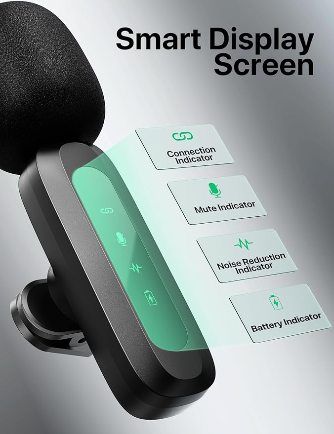Upgraded 2 Pack Mini Clip on Microphone With LED Display, Wireless Lavalier Microphone for iPhone, HD Noise Cancelling, Portable Lapel Mic for Recording Video Podcast Vlogg Content Creator interview - Image 6