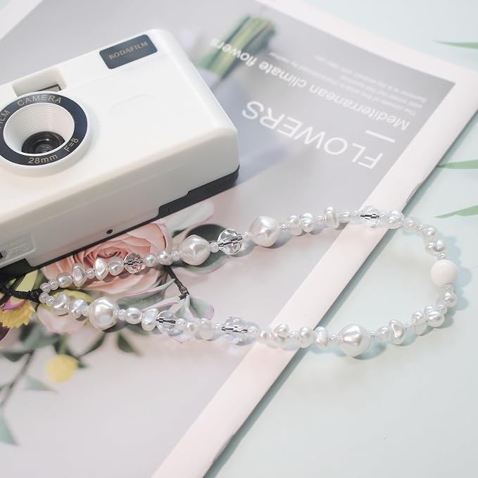 Beaded Camera Wrist Strap,Cute Phone Charm Decor,Pearl Bracelet Wrist Strap | Phone Keychain Decoration for Wallet,Durable Nylon Rope Lanyard,Compatible with all Phone Case,Silver Star - Image 6