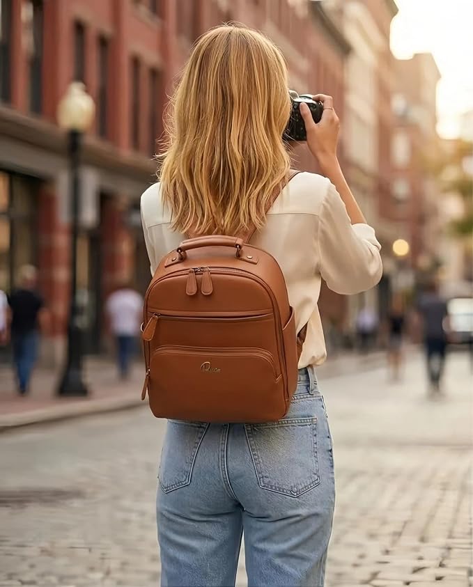 Small Camera Backpack, Classic PU Leather for DSLR, Professional Camera Bag for Photographers with 11 Inch Pad/Tablet Compartment, 10L Brown - Image 2