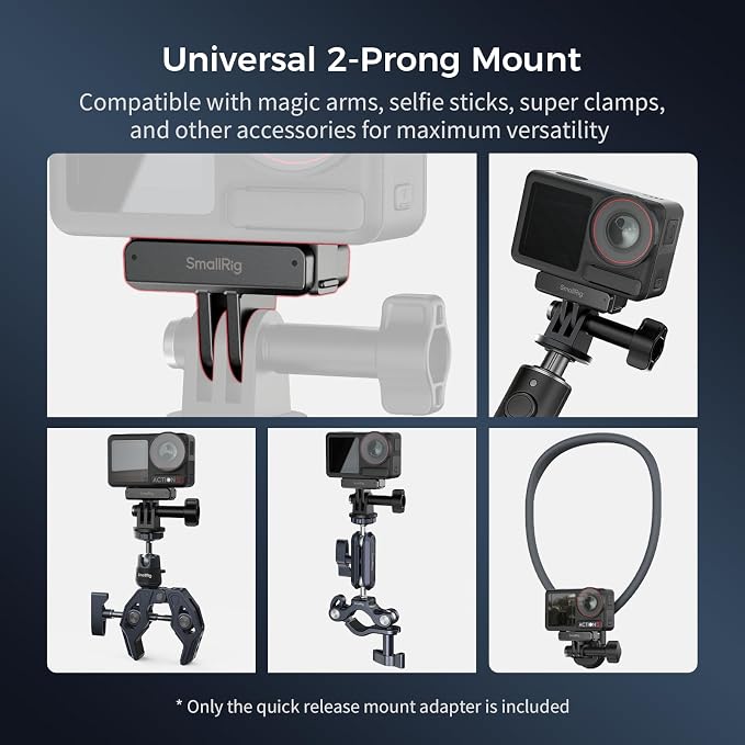 SMALLRIG Quick Release Mount 2-Pack for DJI Osmo 360/Action 5 Pro/4/3-5813 | 2-Prong Mount Adapter for Magic Arm/Selfie Stick/Crab Clamp, for DJI Osmo 360 & Action 5 Pro/4/3 - Image 4