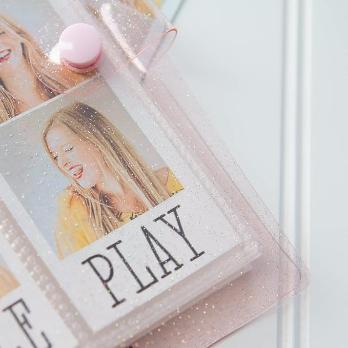 Photo Album For 2X6 Photo Booth Slip In Strips And 4X6 Pictures - 6 Ring Notebook Binder With 20 2 By 6 Sleeves - Fits 80 Photobooth Prints (BLUSH SPARKLE, 2X6) - Image 3