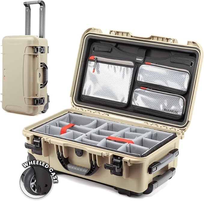 NANUK 935 Pro Photo Kit Camera Case, Waterproof Wheeled Hard Case, Carry-On | 22” x 14” x 9”, Protects Cameras & Lenses During Travel, Padded Dividers, Lockable, For DSLR & Mirrorless Cameras, Desert Tan by NANUK