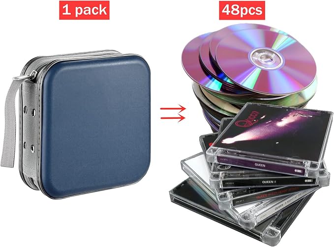 LIOVODE DVD Case, 48 Capacity Hard Plastic CD Case Holder for Car | DVD Storage, Hand Strap, Zipper Closure, Scratch-Resistant Sleeves, CD Storage for Music Blu-Ray Game Disc for Travel Office - Image 2
