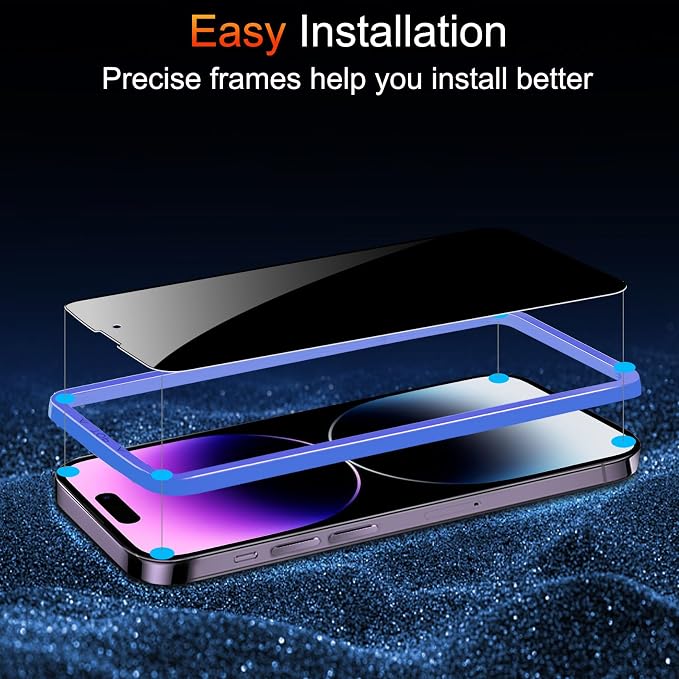 TZGZT Privacy Screen Protectors for iPhone 14 Pro Max, Tempered Glass, HD | 3 Pack, 9H+ Hardness, Military Grade Shatterproof, Easy Installation, Bubble Free, Case Friendly, Dynamic Island Compatible - Image 4