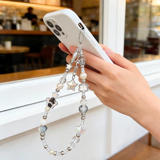 Cute Beaded Camera Wrist Strap for Phone, Digital Camera Charm Lanyard, Pearl Beaded Chain for Bag Keychain Gift - Image 7