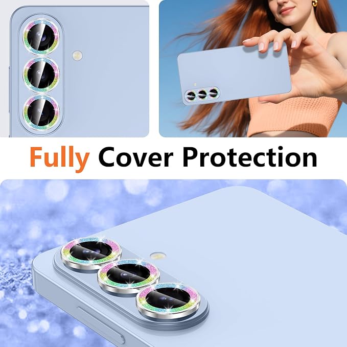 for Samsung Galaxy S26 Plus Camera Lens Protector, Individual Metal Ring Tempered Glass Lens Cover, [Strong Adsorption] Scratch Resistant Ultra-Thin HD Clear Lens Cover,1 Set-Colorful Sparkly - Image 8