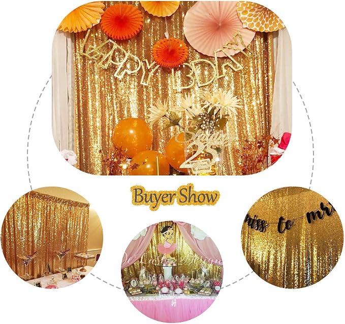 SquarePie 6x8ft Gold Sequin Backdrop, High Density Non-Transparent Glitter Curtain for Photography, Birthday, Wedding Party Decorations, Thick Solid Background with 4" Rod Pocket, 1 Panel - Image 7