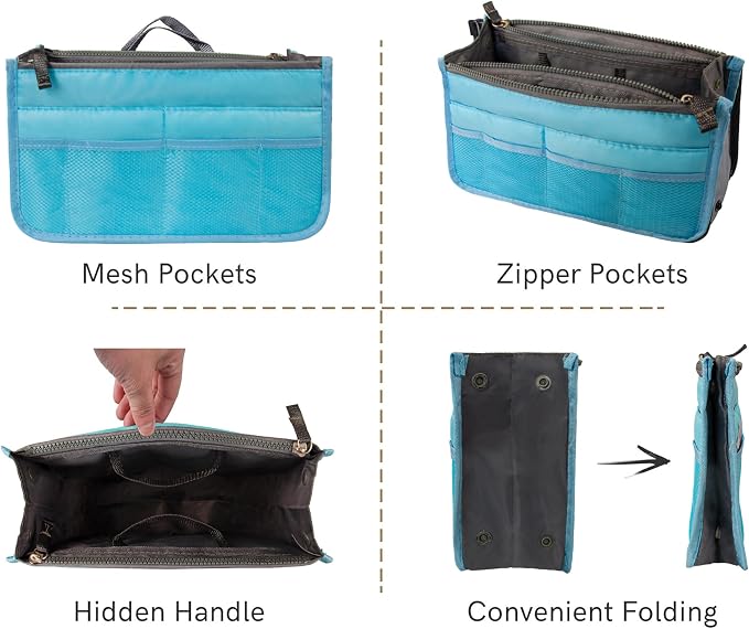 Vercord Purse Organizer Insert for Handbags Bag Organizers Inside Tote Pocketbook Women Nurse Nylon 13 Pockets Blue Small - Image 5