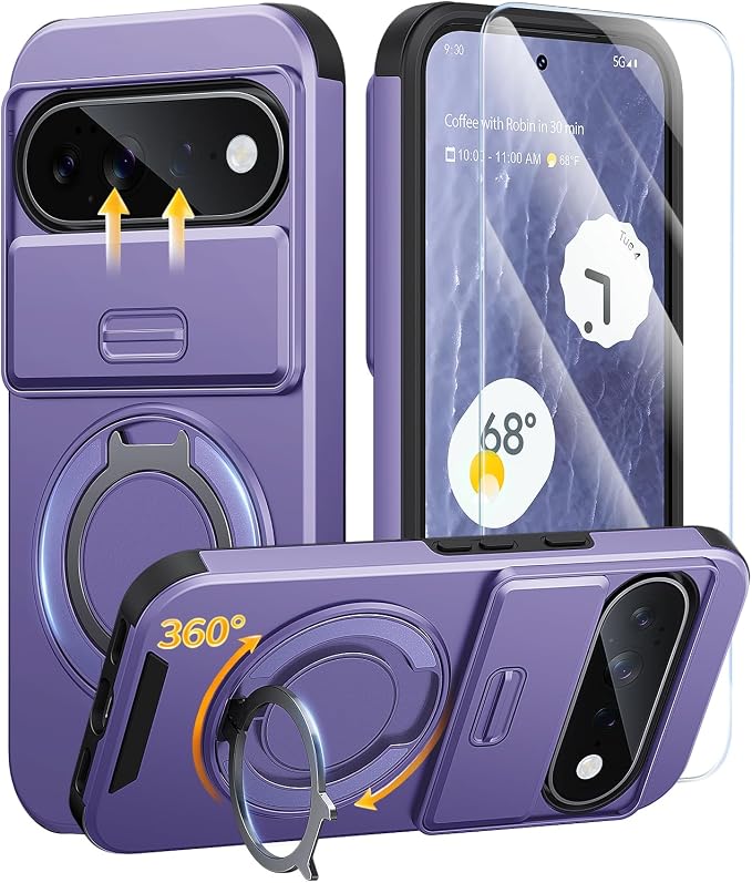JAME for Google Pixel 10 Pro XL/11 Pro XL Case, Stand & Slide Camera Cover | Ring Holder Kickstand, Screen Protectors, Dual-Layer Shockproof Protective, Magnetic Accessory Friendly Phone Case, Purple by JAME