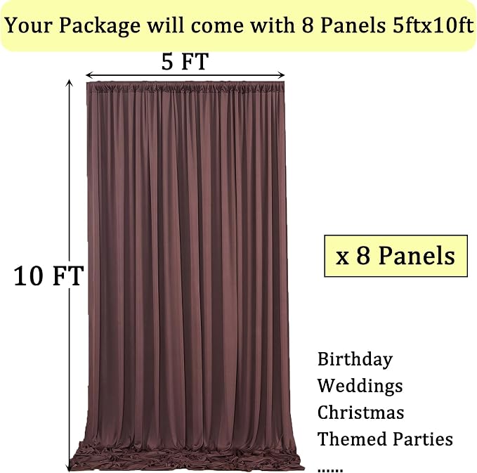 40ft x 10ft Wrinkle Free Brown Backdrop Curtains for Parties, 8 Panels 5x10ft Thick Fabric Backdrop Drapes for Wedding Party Background Birthday Decoration - Image 6