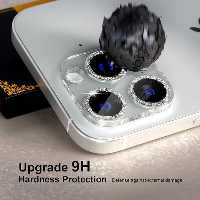 for 6 Pack iPhone 15 Pro/iPhone 15 Pro Max Camera Lens Protector [Drop Protection] [Case Friendly] [Easy Installation] 9H Tempered Glass Camera Screen Protector Cover, Glitter Silver - Image 2