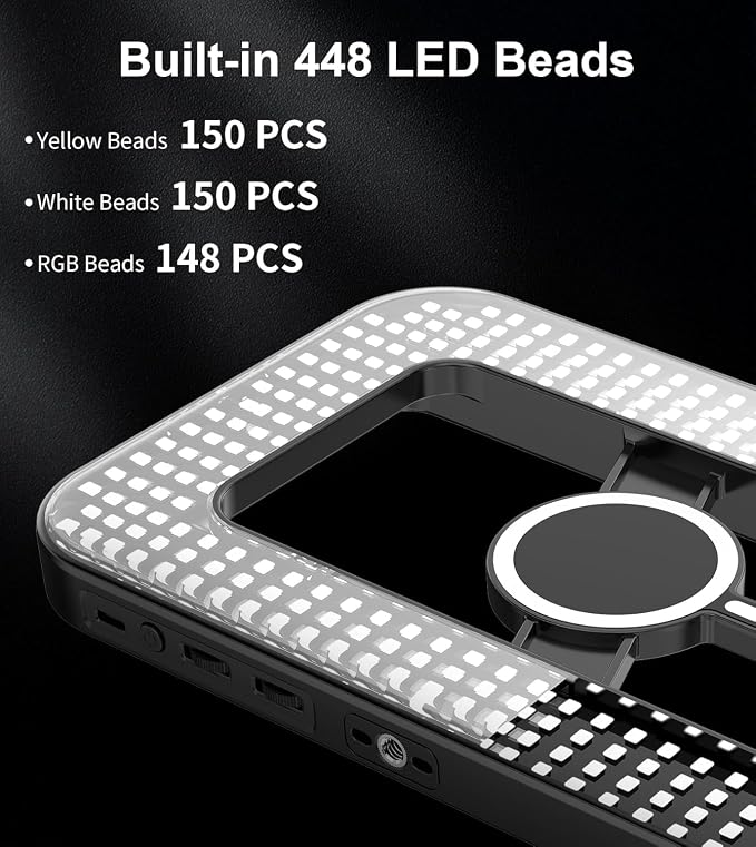Magnetic 6000mAh Selfie Ring Light for iPhone 448LED RGB Light with Stand | RechargeablePhone Light with Mini Tripod Stand Double-Sided Magnetic Handheld Stabilizer for Magsafe/Video Recording/Photos - Image 8