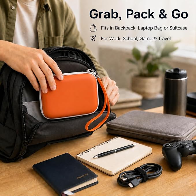 ALKOO Case for LaCie Rugged Mini 1TB/2TB/4TB/5TB External Hard Drive | Portable HDD Holder, Cable Pocket, SD Card Storage, for Photographers, Creators, Students, Office,Travel,Case Only,Tangerine - Image 9