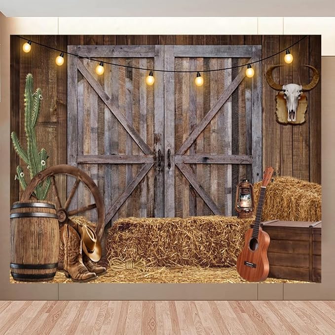 Western Cowboy Backdrop 8x6ft Western Party Decorations Wild West Saloon Rodeo Barn Photography Background Cowboy Theme Birthday Party Decor Banner Photoshoot Supplies - Image 6