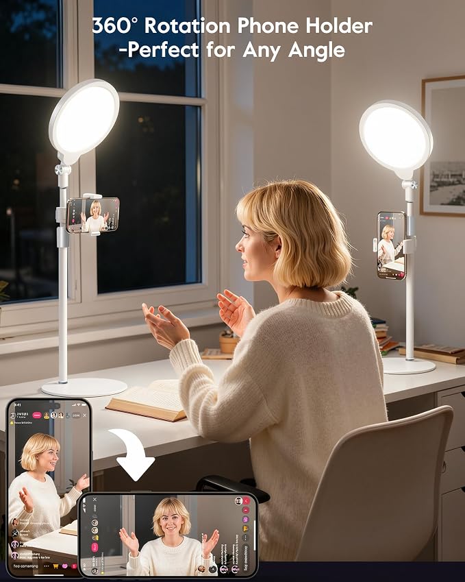 7" Ring Light with Stand for Desk, 30 Modes for Video Conference Lighting | Zoom Lighting for Computer, Adjustable Desk Light for Video Recording, Calls, Podcast, Stream, 3000K-6500K, CRI 97.8 - Image 5