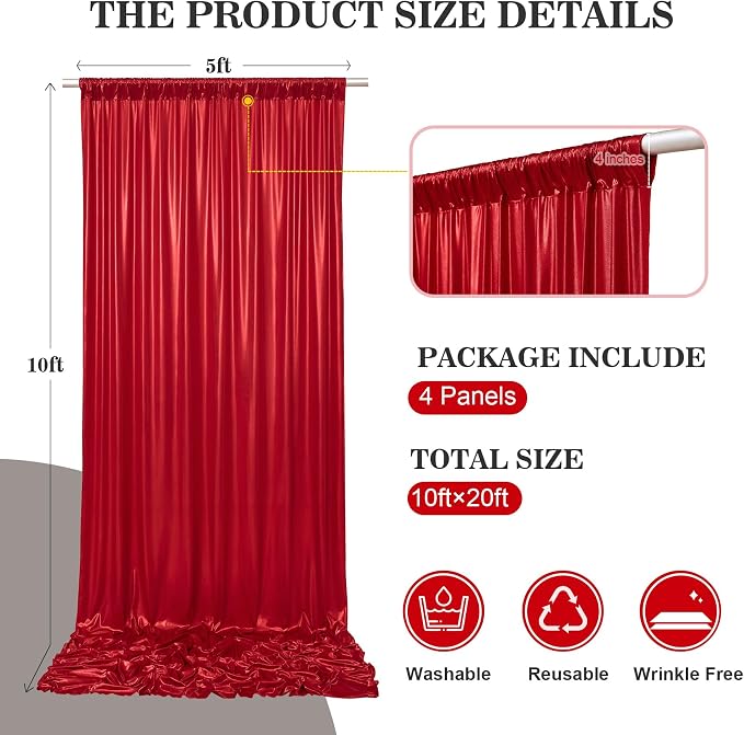 20x10ft Thick Red Glitter Backdrop Curtain Panels for Parties, Wrinkle Free Sequin Sparking Photo Backdrop Drapes, 4 Panels 5x10ft Shimmer Back Drop Cloth for Wedding Birthday Photography - Image 6