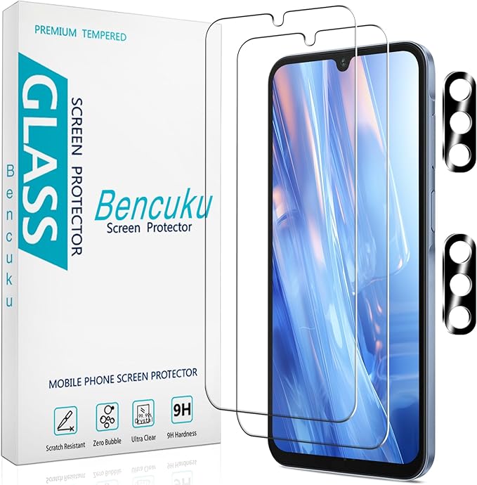 2+2 Pack Screen Protector for Samsung Galaxy A17 Tempered Glass | with Camera Lens Protector, 9H Hardness, Anti Scratch, Bubble Free by Bencuku