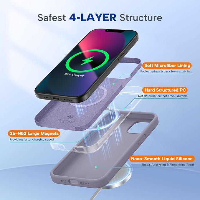 miracase Magnetic for iPhone 13 Case, [Soft Anti-Scratch Microfiber Lining], Compatible with MagSafe, Liquid Silicone Case Shockproof Drop Protection Phone Case for 13, Lavender Gray - Image 2