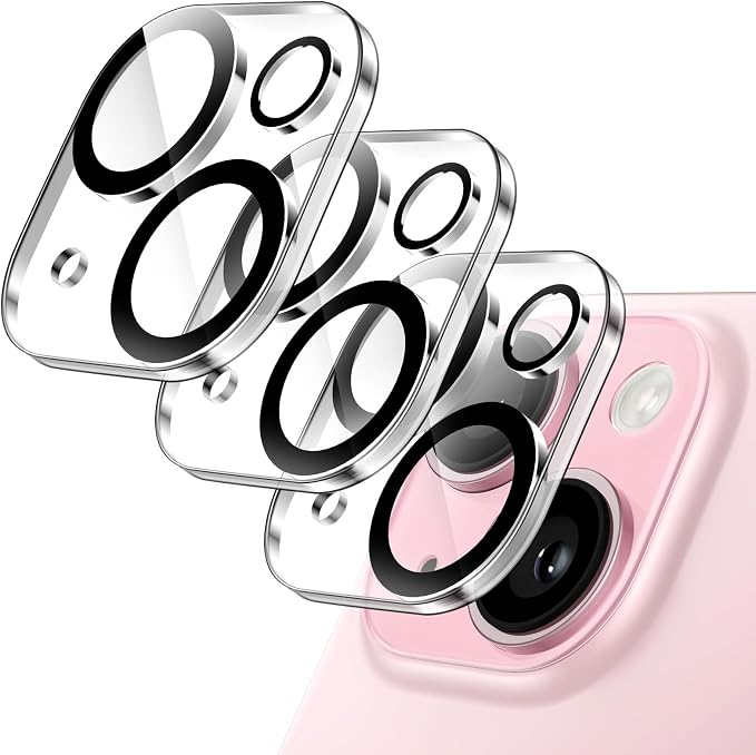 JETech Camera Lens Protector for iPhone 15/15 Plus, 3-Pack | 9H Tempered Glass, HD Clear, Anti-Scratch Protection, Night Shot Compatible, Case-Friendly by JETech