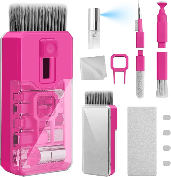 Keyboard Cleaner & Laptop Cleaning Kit, All-in-1 for Computer PC, HotPink | Electronics Deep Cleaning Reusable Brush Tool, Screen-Safe Spray, for iPhone iPad Macbook Airpod Camera, Gaming Accessories by Ordilend