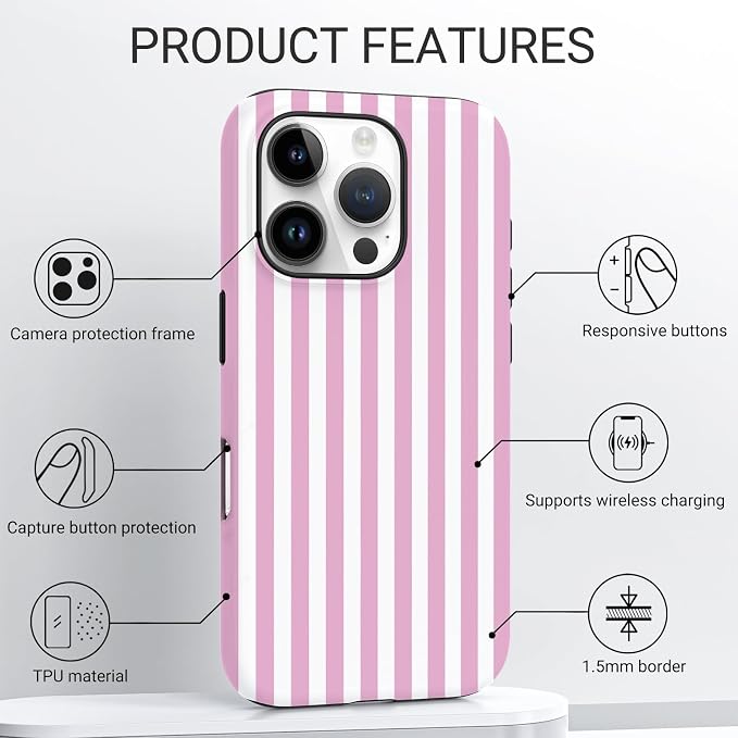 TPU Phone Case for iPhone 16 Pro Max, MagSafe Wireless Charging Compatible, Shockproof Slim Fit Protective Cover with Anti-Yellowing & Raised Camera Protection (Pink Stripe, iPhone 16 Pro Max) - Image 4