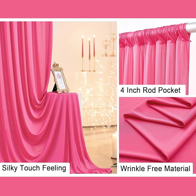 10 ft x 10 ft Wrinkle Free Hot Pink Backdrop Curtains for Parties, Polyester Fuchsia Photo Backdrop Drapes for Wedding Birthday Party Baby Shower,5ft x 10ft,2 Panels - Image 2