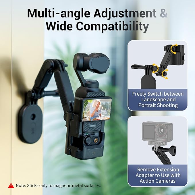 JJC Magnetic Mount Stand w. Extension Arm for DJI Osmo Pocket 4 3 Xtra Muse | Protective Cage with Cold Shoe & Detachable Magnetic Stand,Expansion Adapter Holder - Image 4