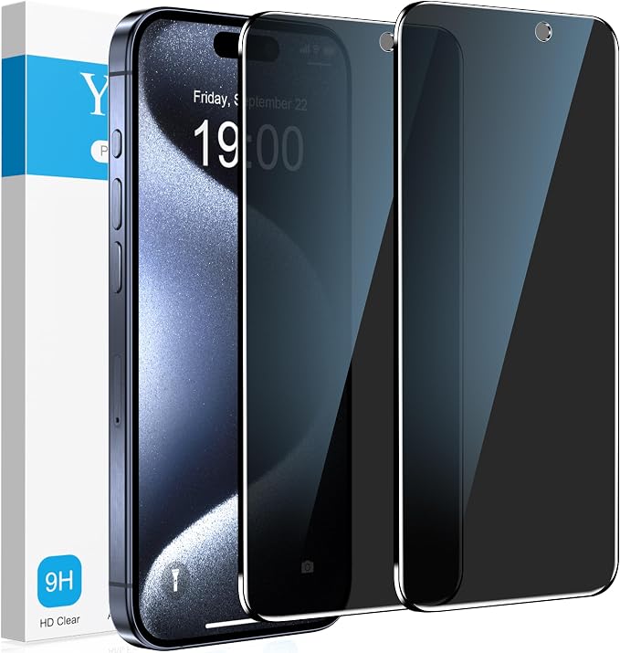 YMHML 2 Pack for iPhone 15 Pro/iPhone 16 / iPhone 15 Privacy Screen Protector Tempered Glass, Anti Spy Case Friendly Private Film Accessories by YMHML