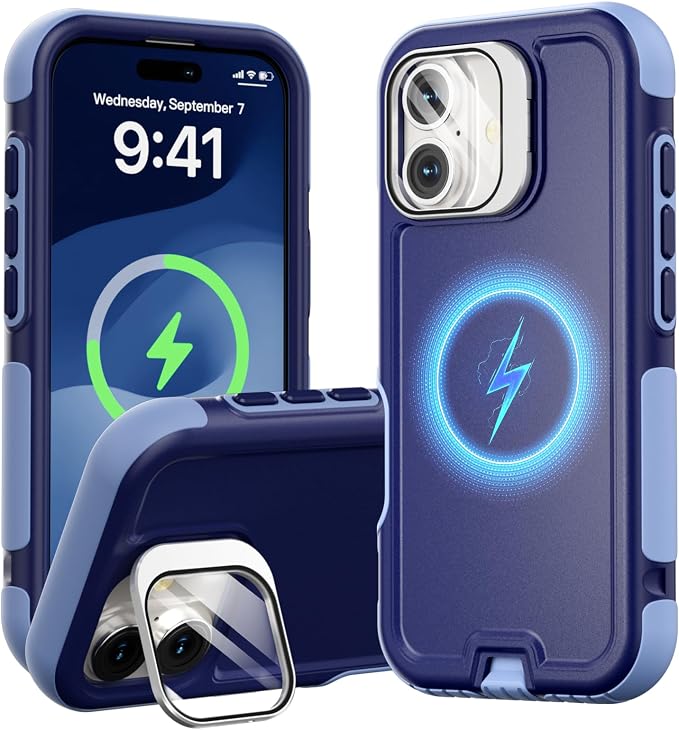 Follaroma Magnetic for iPhone 17 Case with Camera Cover Stand, Blue-Purple | Built-in Glass Camera Cover Stand,Compatible with MagSafe,Heavy Duty Shockproof Protective,Military-Grade Anti-DropDual Case by Follaroma