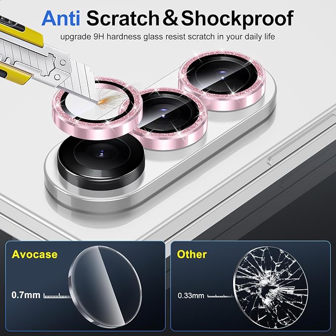 for Samsung Galaxy Z Fold 7 Camera Lens Protector, Individual Metal Ring Tempered Glass Lens Cover, [Strong Adsorption] Scratch Resistant Ultra-Thin HD Clear Lens Cover, 1 Set-Pink Sparkly - Image 3