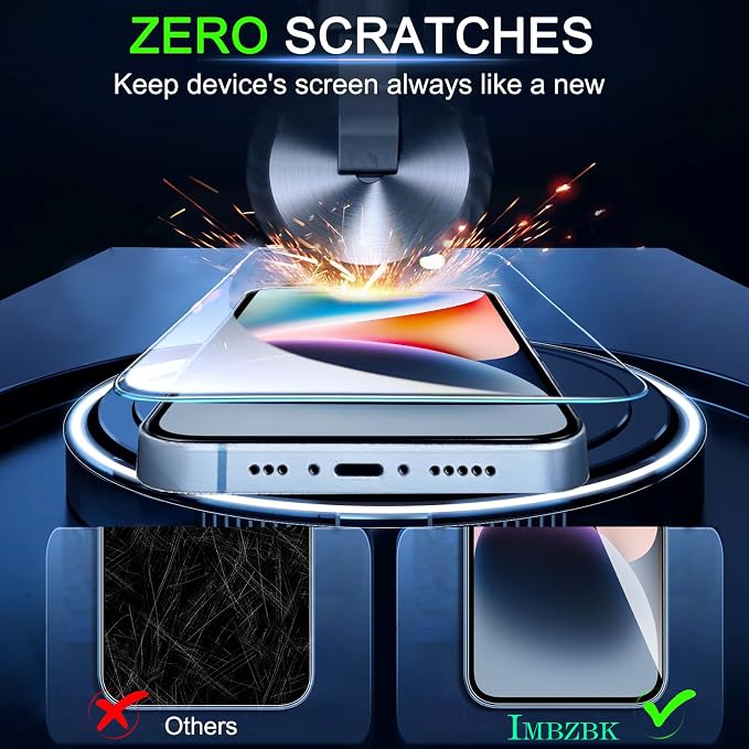 IMBZBK Screen Protector for iPhone 14, Tempered Glass, 3+3 Pack | 9H+ Hardness, Military Grade Shatterproof, Case Friendly, Bubble Free Easy Installation Frame, with 3 Camera Lens Protectors - Image 4