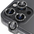Misea Compatible for iPhone 16 Pro/iPhone 16 Pro Max Camera Lens Protector | 9H Tempered Glass Ultra HD Bling Camera Screen Protector Cover Metal Individual Ring Decoration Accessories, Black Glitter by Misea