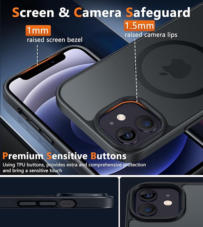 FNTCASE for iPhone 12/iPhone 12 Pro Case Black: Translucent Fit for MagSafe | Magnetic Camera Protection Slim Cases, 14FT Military Grade Drop Tested, Matte Shockproof Cover - Image 6