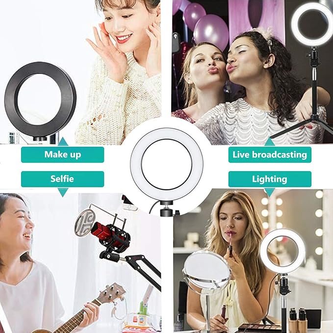 Ring Light OEBLD Dimmable with 3 Light Modes & 10 Brightness Level 360° Rotae LED Ring Fill Lights for Phone Live Stream Makeup YouTube Video Shooting (B(only 10'' Ring Light)) - Image 4