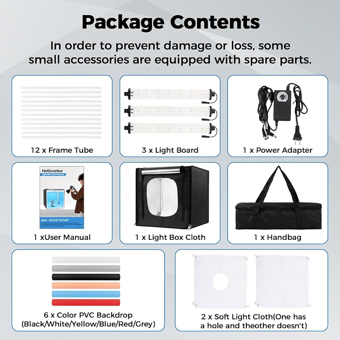 Photo Light Box, Portable 12/16/20/24/32 Inch Photo Studio LightBox, Shooting Tent Kit with 189 Light Beads and 6 Color Backdrops. Lightbox with 3 Stepless Dimming Light Boards for Product Photography - Image 7