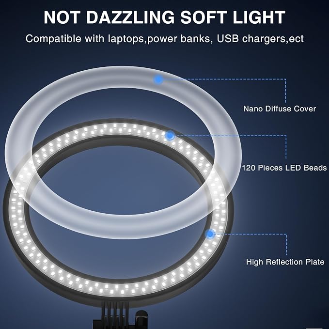 Desk Ring Light with Stand for Computer, Desk Light for Video Recording | 10.5" Video Conference Lighting, Adjustable Circle Light with Phone Holder for Zoom Meeting Video Call Podcast Stream Webcam - Image 10