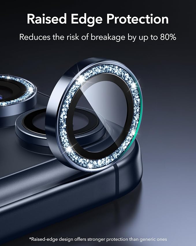 ESR for iPhone 17 Pro Max/17 Pro Camera Lens Protector, 1 Pack,Glitter Blue | Individual Camera Cover, 9H Tempered Glass, Original Camera Clarity, for iPhone 17/16/15/14 Pro Max/Pro - Image 3