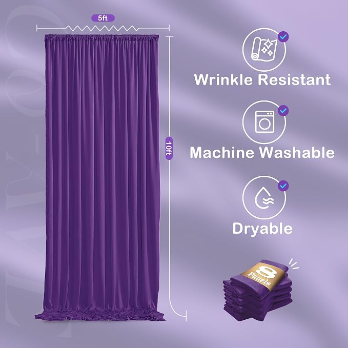 8 Panels Purple Backdrop Curtains for Parties, Wrinkle Free Purple Photo Backdrop Drapes Silky Polyester Back Drop Cloth for Wedding Birthday Photography Background Decor, 40ftx10ft - Image 6