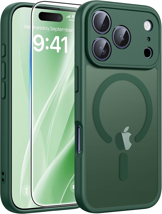 FNTCASE for iPhone 17 Pro Max Case, Fit for Magsafe, Screen Protector Green | Full Camera Protection, Translucent Matte, 14FT Military Grade Drop Proof, Shockproof Protective Phone Cover, Green by FNTCASE