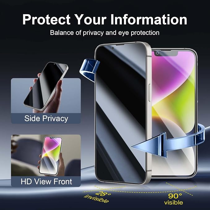 NEW'C 3x Privacy for iPhone 14 Plus Screen Protector (6.7 inches)+ 3x Camera Lens Protector, Sensor Protection,Case Friendly Tempered Glass Film +Dust Plug - Enhanced Privacy Angle of 28 Degrees - Image 3