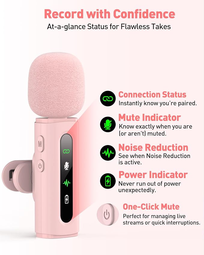 USB C Lavalier Microphone Wireless Mini Mic for Type-C Android Phone/Tablet/PC Video Recording Clip-on Mics with Rotatable Clip&Denoise Recording, Ideal for Vlog Tiktok Youtube Content Creator, Pink - Image 4